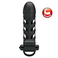 Купить Черная насадка на пенис с вибропулей Penis Sleeve II - 18,8 см. в Москве.