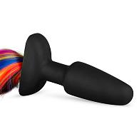 Купить Черная анальная пробка с радужным хвостом Butt Plug With Tail в Москве.