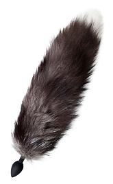 Купить Черная анальная втулка с хвостом чернобурой лисы - размер М в Москве.