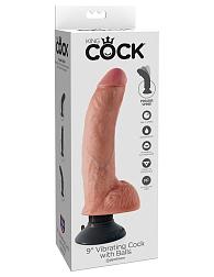 Купить Телесный виброфаллос со съемной присоской 9  Vibrating Cock with Balls - 22,9 см. в Москве.