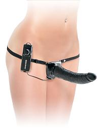 Купить Черный страпон с вагинальной пробкой Deluxe Vibrating Penetrix Strap-On - 19 см. в Москве.