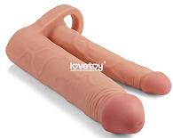 Купить Телесная насадка для двойного проникновения Add 2 Pleasure X Tender Double Penis Sleeve - 20 см. в Москве.