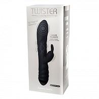 Купить Черный вибратор с клиторальным стимулятором Twister - 23 см. в Москве.