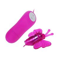 Купить Розовый вибростимулятор с насадкой в виде бабочки в Москве.