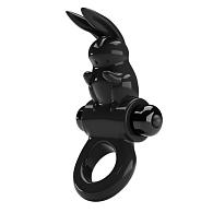 Купить Черное эрекционное кольцо со стимулятором клитора в виде кролика Exciting ring в Москве.